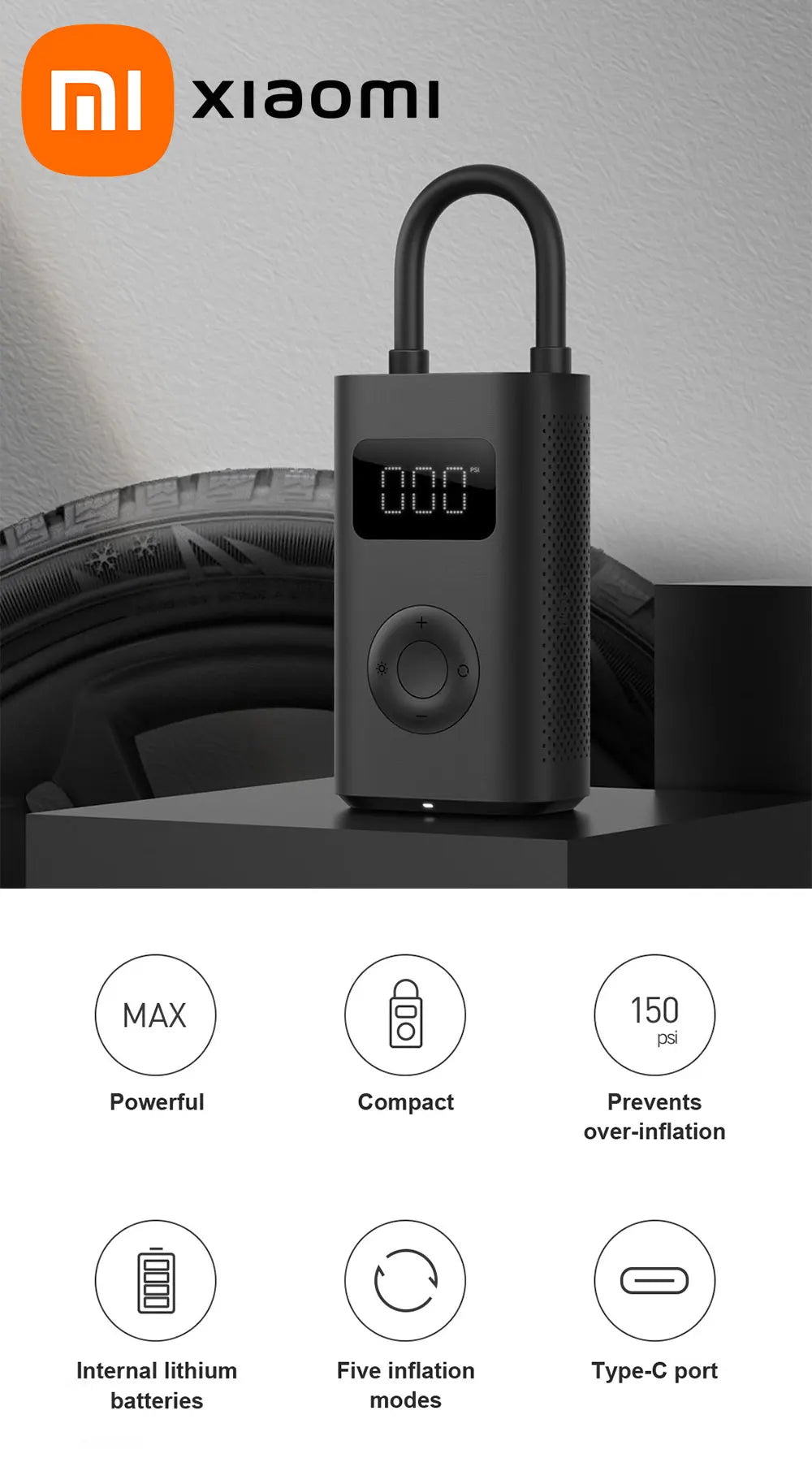 Compresor inflador de aire portátil inteligente - Xiaomi