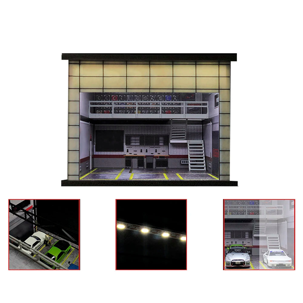 Diorama de Edificio con Garaje a Escala 1:64 con Luces LED