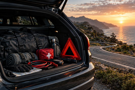 Accesorios esenciales organizados en el maletero para viajar en coche — The Forge Journal