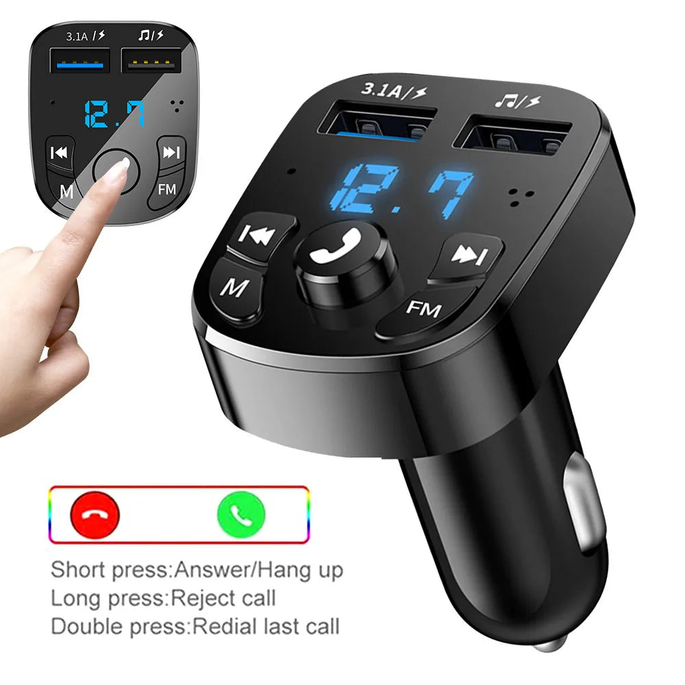 Cargador automóvil - Transmisor FM, Bluetooth, Audio, USB Dual