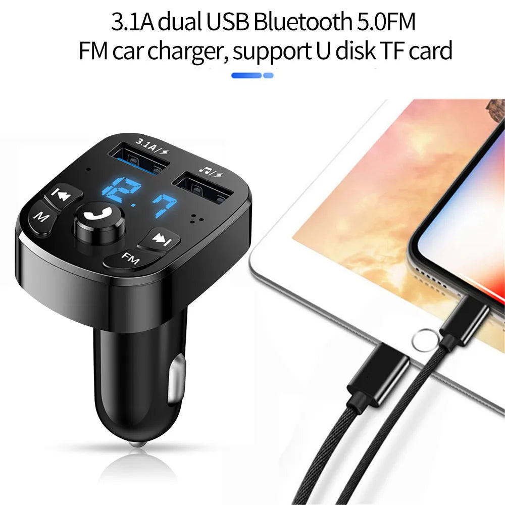 Cargador automóvil - Transmisor FM, Bluetooth, Audio, USB Dual