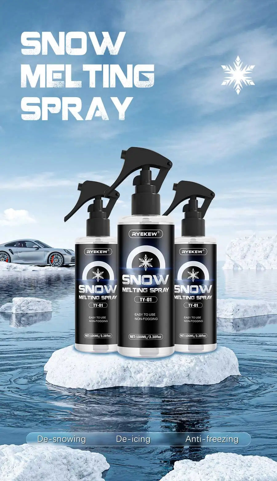 ❄️ Spray Descongelador de Coche – Derretimiento Instantáneo de Hielo y Nieve