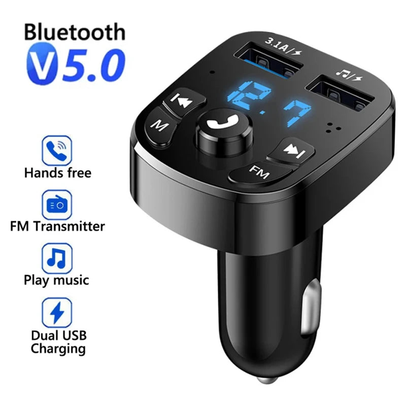 Cargador automóvil - Transmisor FM, Bluetooth, Audio, USB Dual