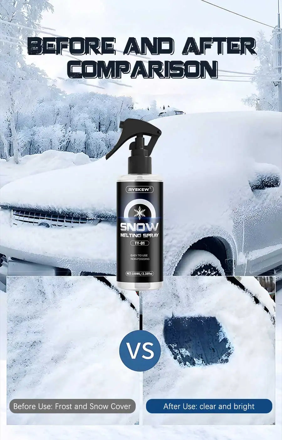 ❄️ Spray Descongelador de Coche – Derretimiento Instantáneo de Hielo y Nieve