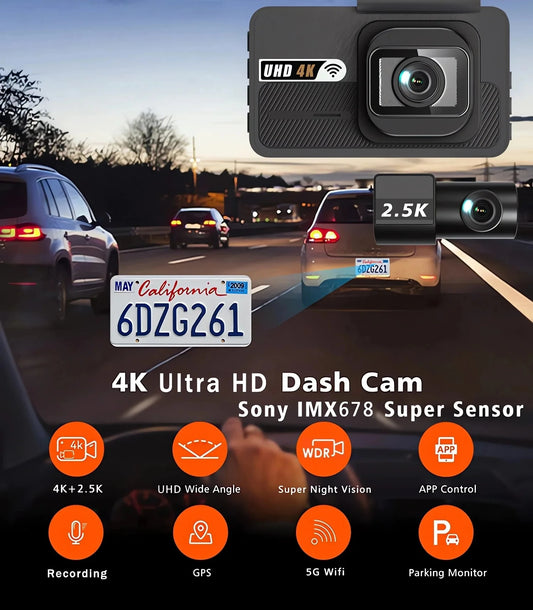 FastCar Dashcam 4K con cámara trasera 2.5K