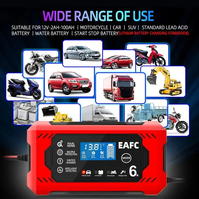 Cargador de batería 12V 6A con pantalla LCD